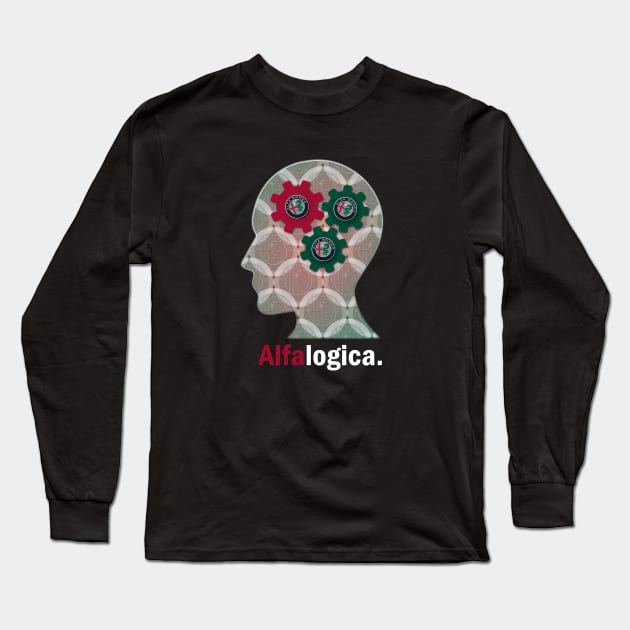 Alfa Romeo Alfalogica Alfa Brain white text Long Sleeve T-Shirt by fmDisegno